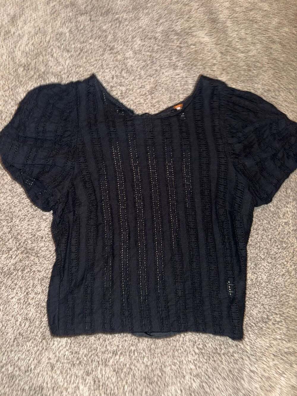Free People Star Struck Black Puff Sleeve Open Back Tie Crop Top